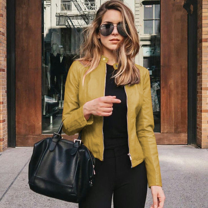Chaqueta perfecto entallada de cuero sintético para mujer para otoño
