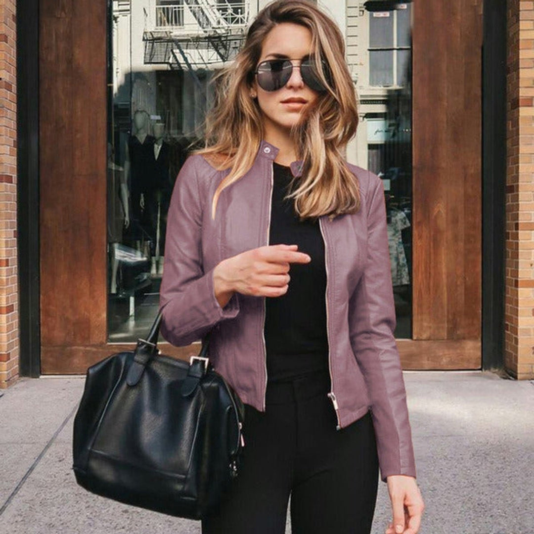 Chaqueta perfecto entallada de cuero sintético para mujer para otoño