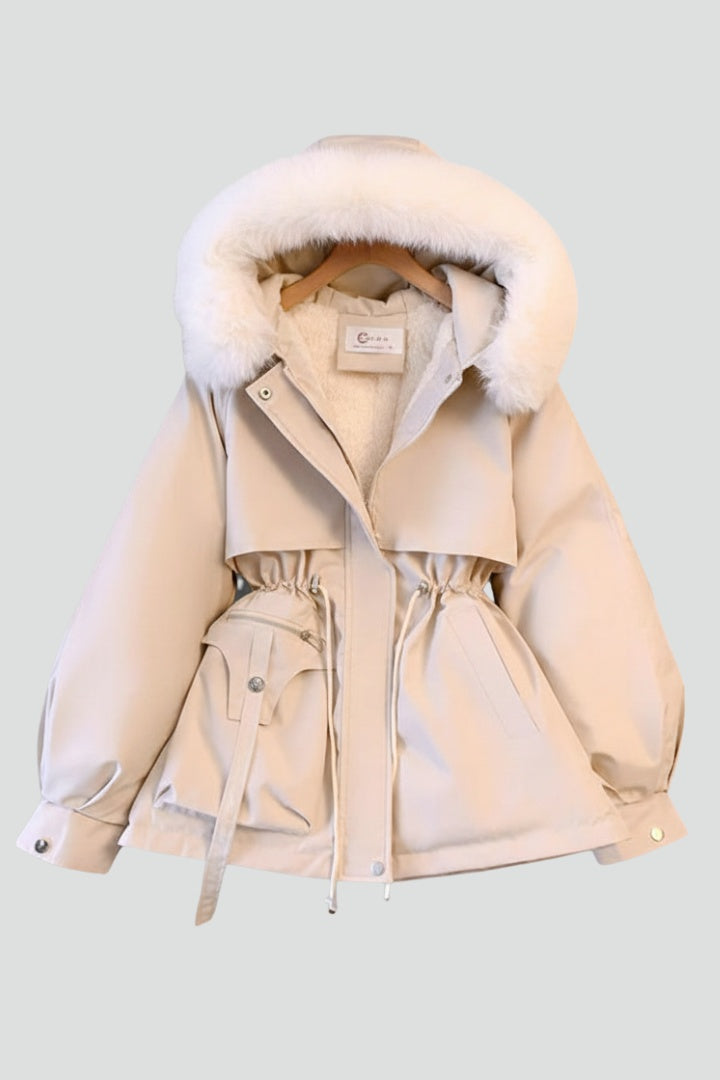 Parka corta da donna trapuntata con cappuccio per l’autunno e l’inverno
