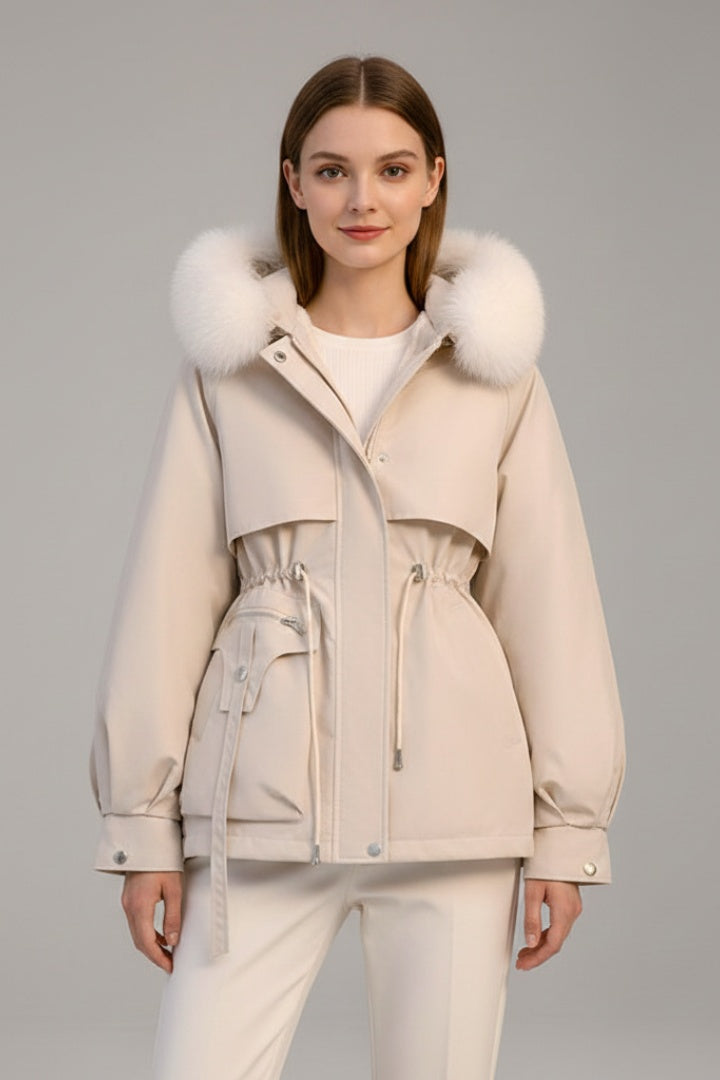 Parka corta da donna trapuntata con cappuccio per l’autunno e l’inverno