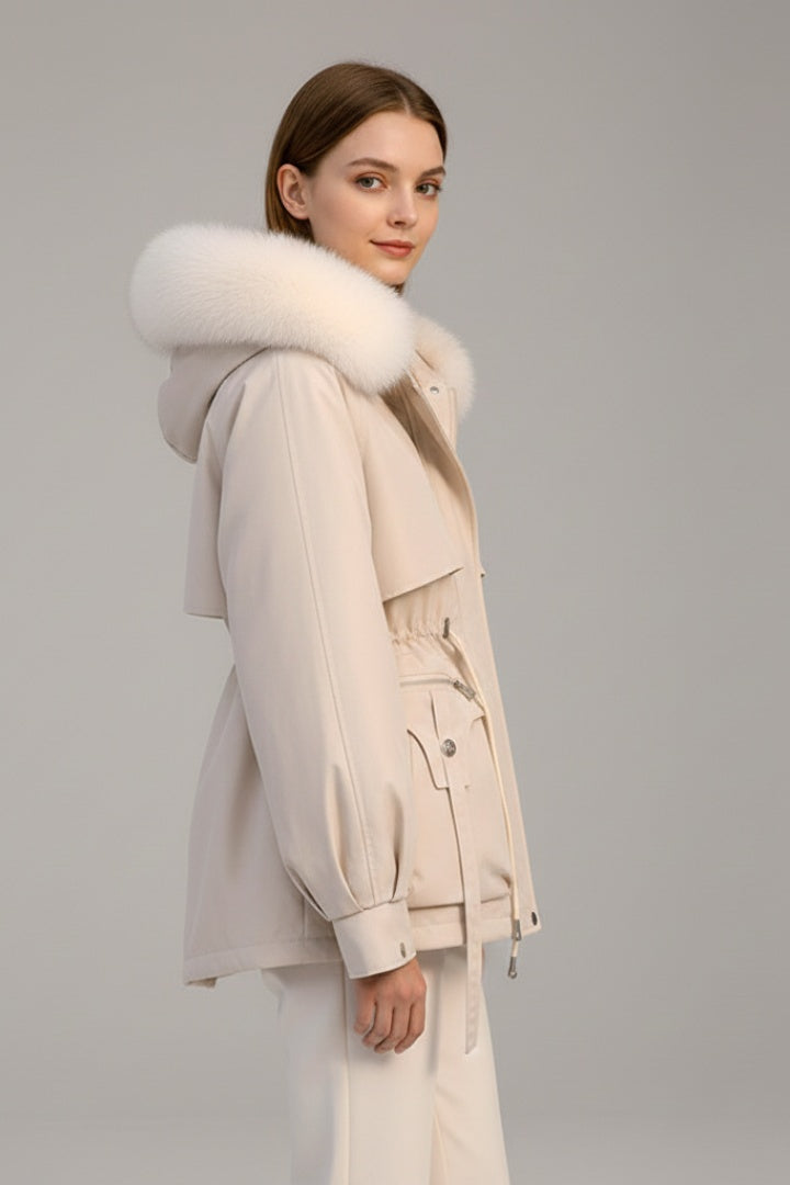 Parka corta da donna trapuntata con cappuccio per l’autunno e l’inverno