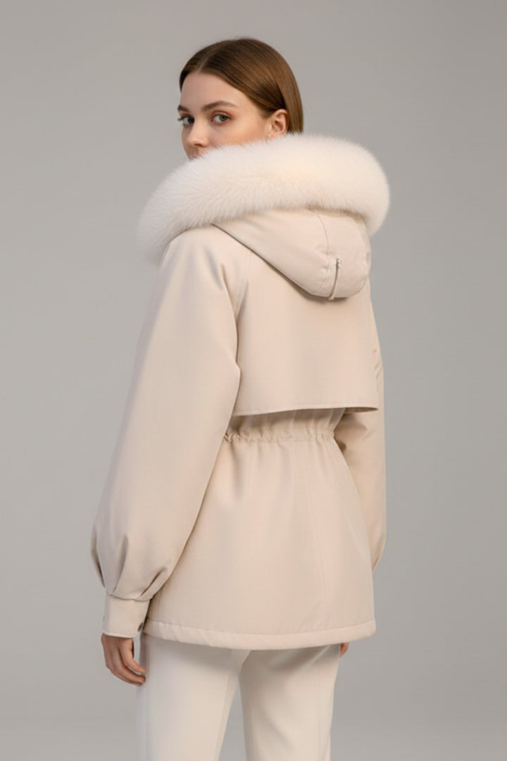 Parka corta da donna trapuntata con cappuccio per l’autunno e l’inverno