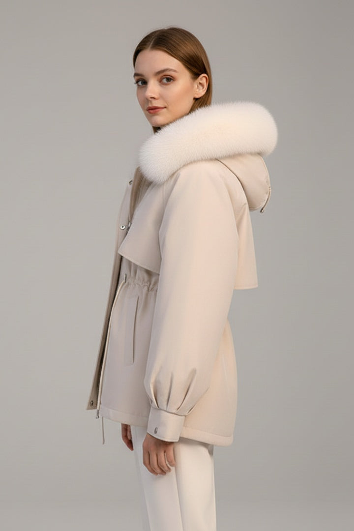 Parka corta da donna trapuntata con cappuccio per l’autunno e l’inverno