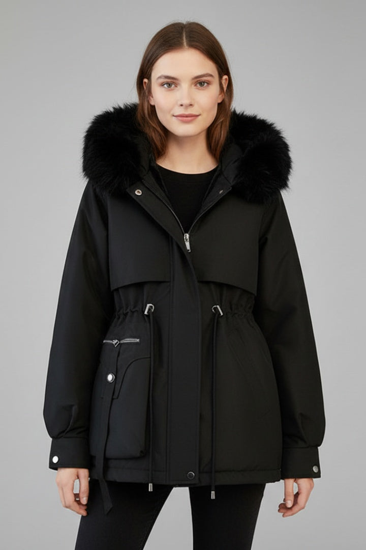 Parka corta da donna trapuntata con cappuccio per l’autunno e l’inverno