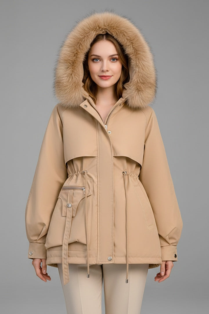 Parka corta da donna trapuntata con cappuccio per l’autunno e l’inverno