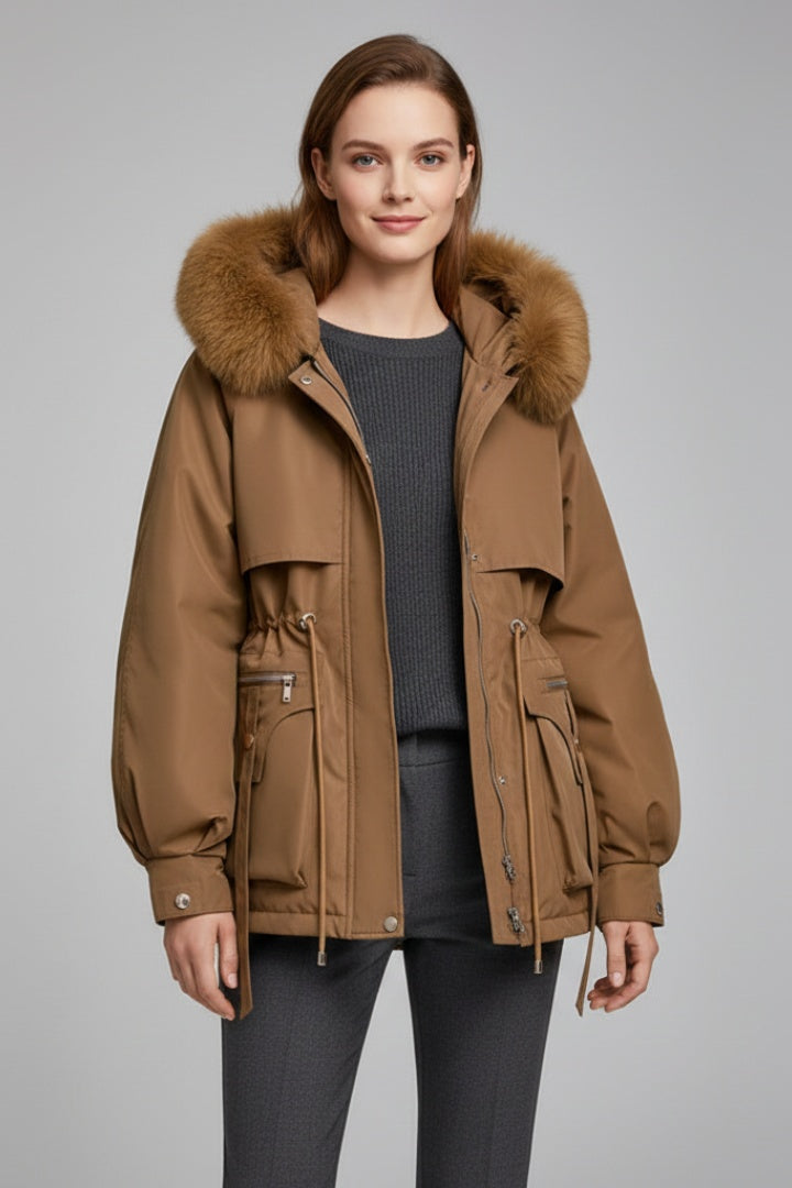 Parka corta da donna trapuntata con cappuccio per l’autunno e l’inverno