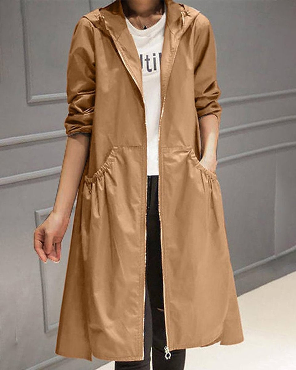 Parka de pluie longue pour femme avec capuche, pour l’automne