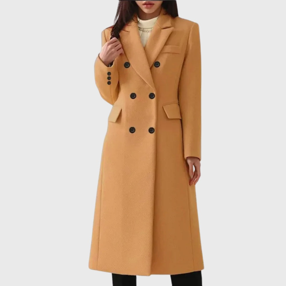 Manteau long en laine pour femme, double boutonnage, style diplomate, automne-hiver