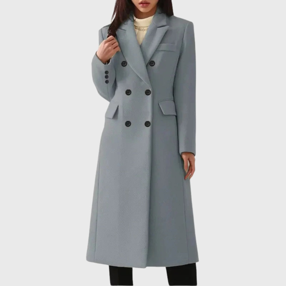 Manteau long en laine pour femme, double boutonnage, style diplomate, automne-hiver