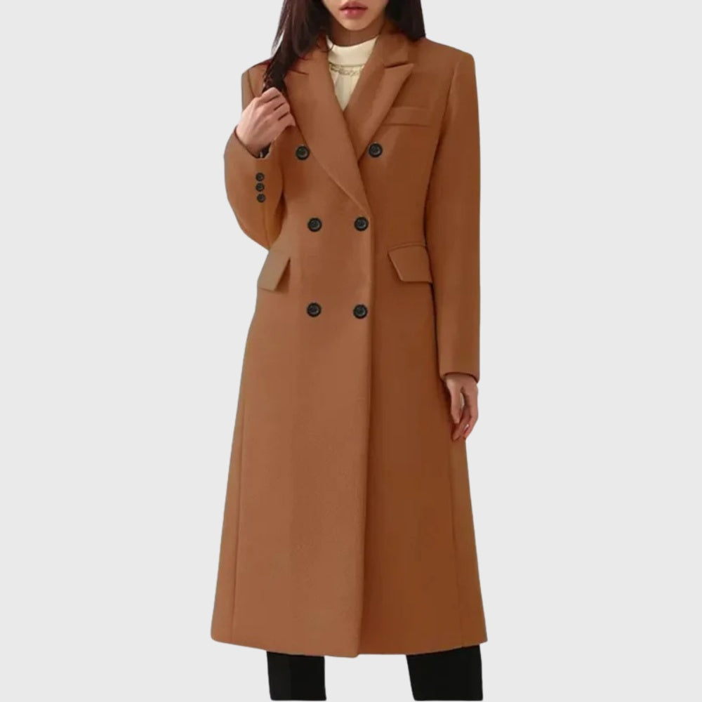 Manteau long en laine pour femme, double boutonnage, style diplomate, automne-hiver