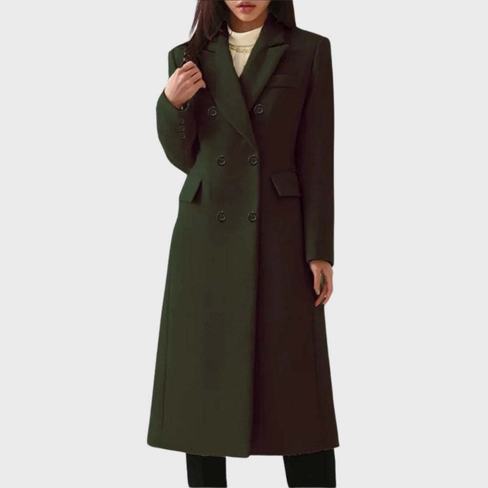 Manteau long en laine pour femme, double boutonnage, style diplomate, automne-hiver