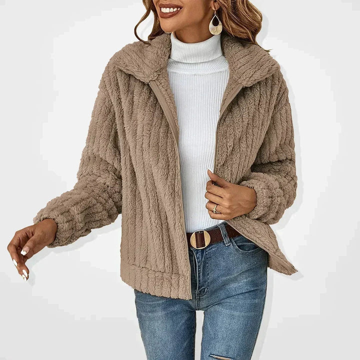 Veste polaire chaude pour femme, zippée, effet peluche, pour l’automne