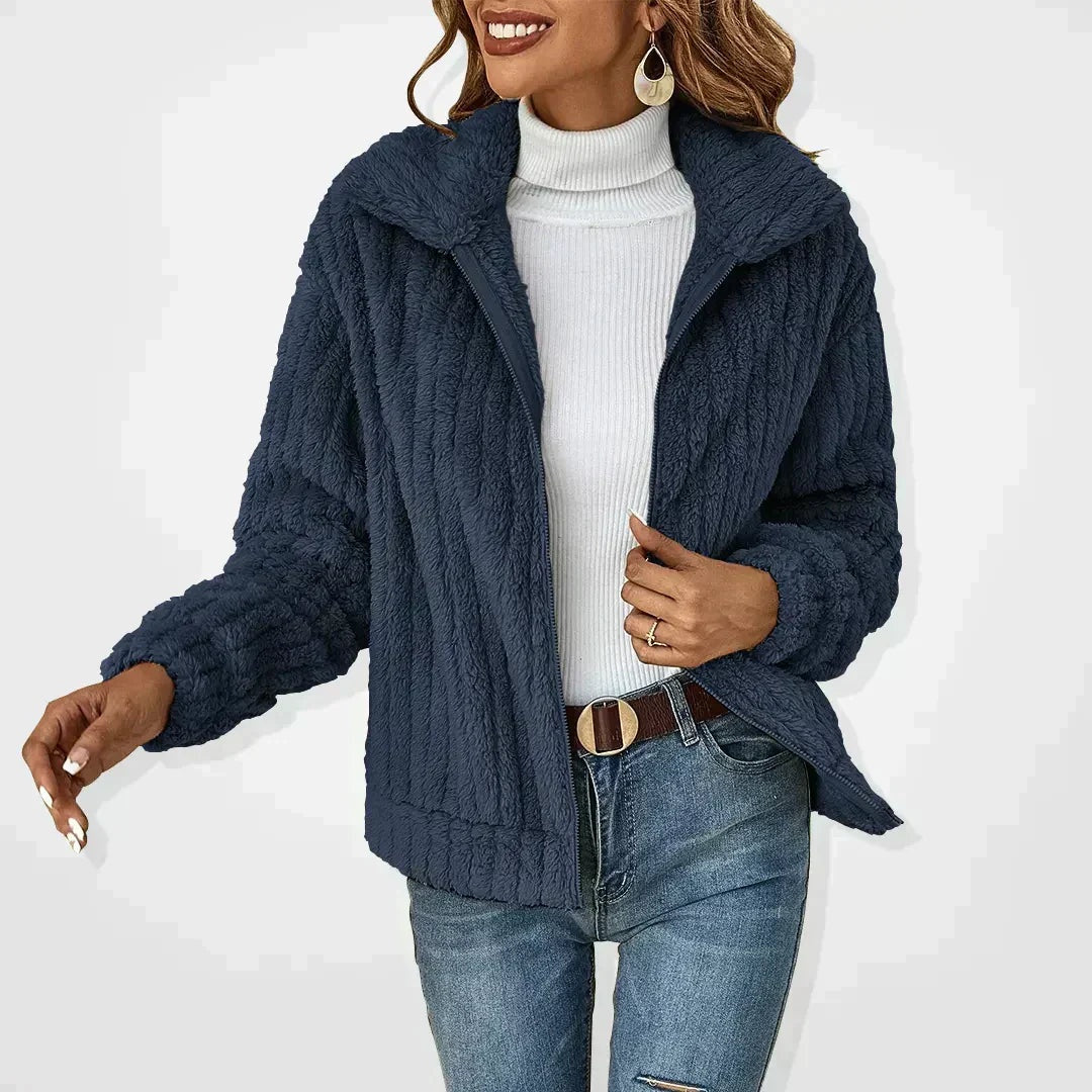 Veste polaire chaude pour femme, zippée, effet peluche, pour l’automne