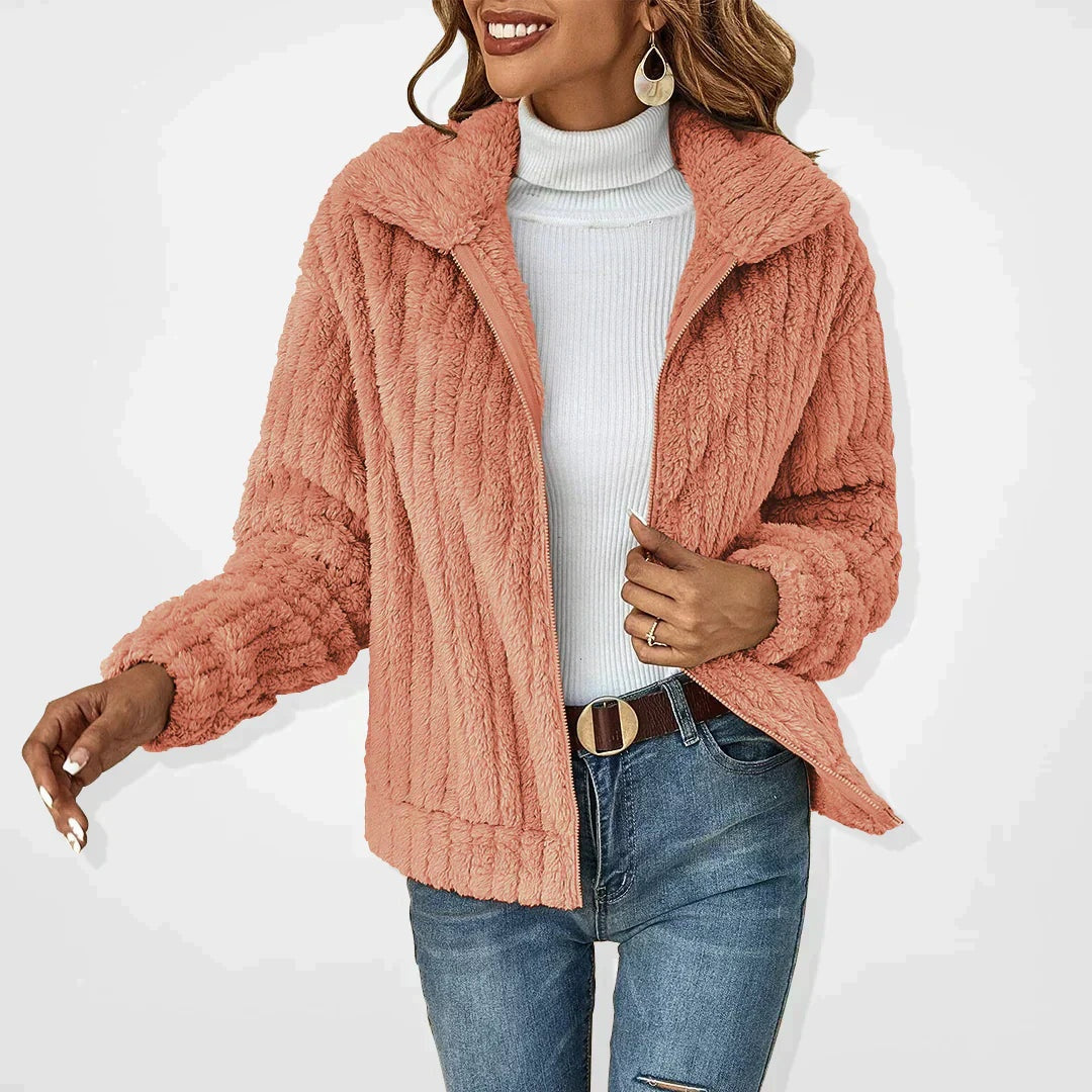 Veste polaire chaude pour femme, zippée, effet peluche, pour l’automne