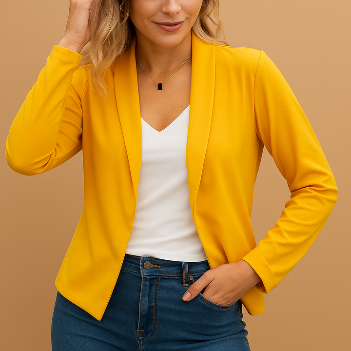Blazer femme ouvert en coton coupe moderne pour la saison estivale