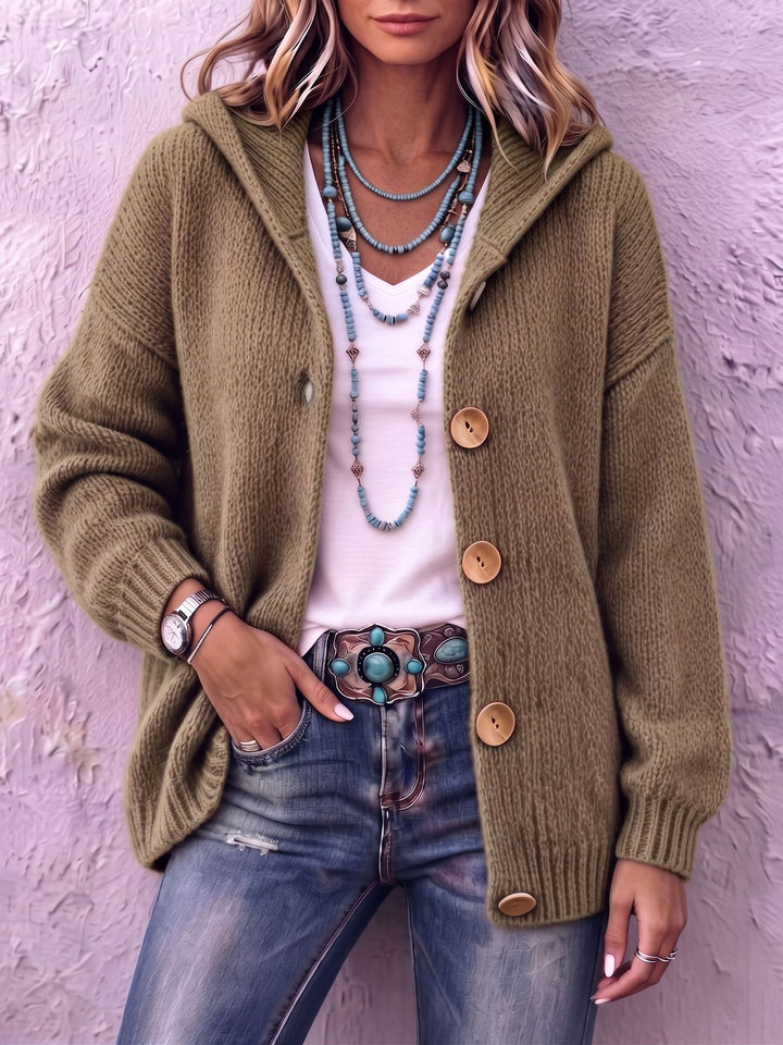 Cardigan femme en maille à capuche, gilet d’automne boutonné