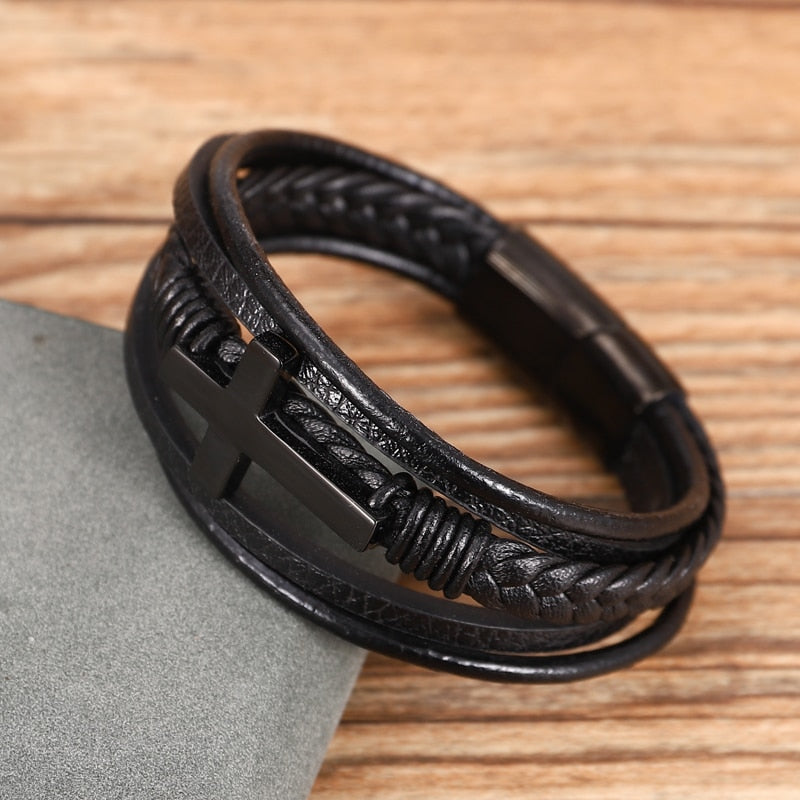 Nolan - Elégant bracelet à croix noire pour l'homme moderne