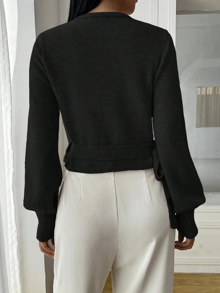 Pull femme en maille enveloppant avec ceinture à nouer, casual pour l'automne