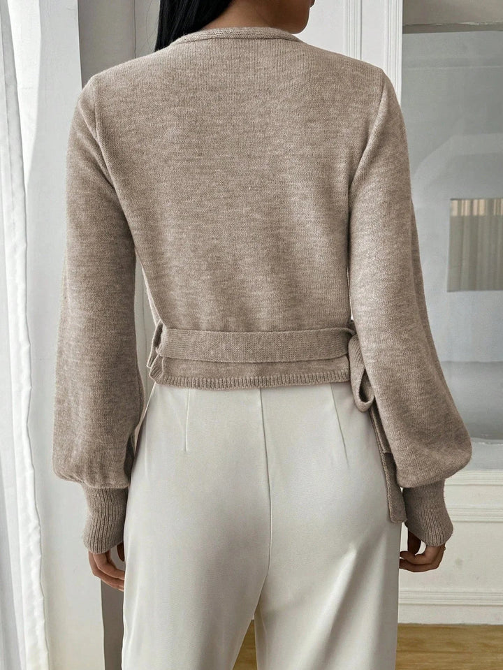 Pull femme en maille enveloppant avec ceinture à nouer, casual pour l'automne