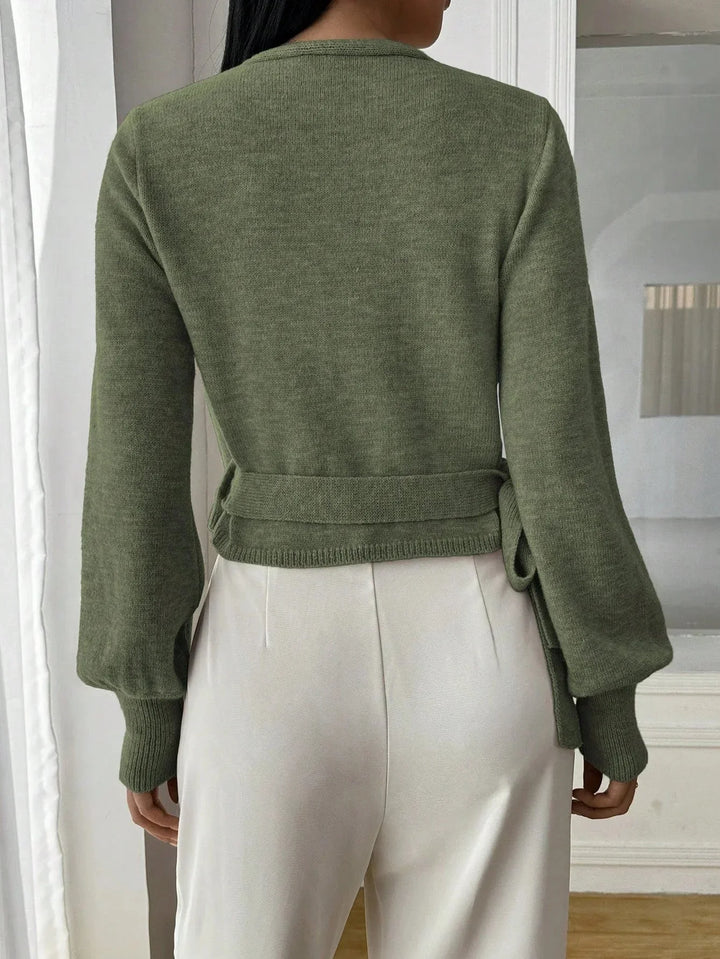 Pull femme en maille enveloppant avec ceinture à nouer, casual pour l'automne