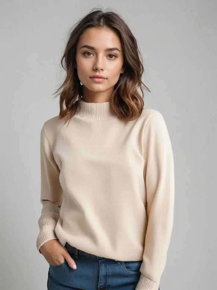 Pulover de damă cu guler înalt, din tricot moale de lână, cu croială clasică, pentru toamnă