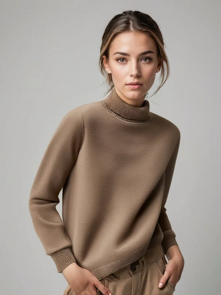 Pulover de damă cu guler înalt, din tricot moale de lână, cu croială clasică, pentru toamnă