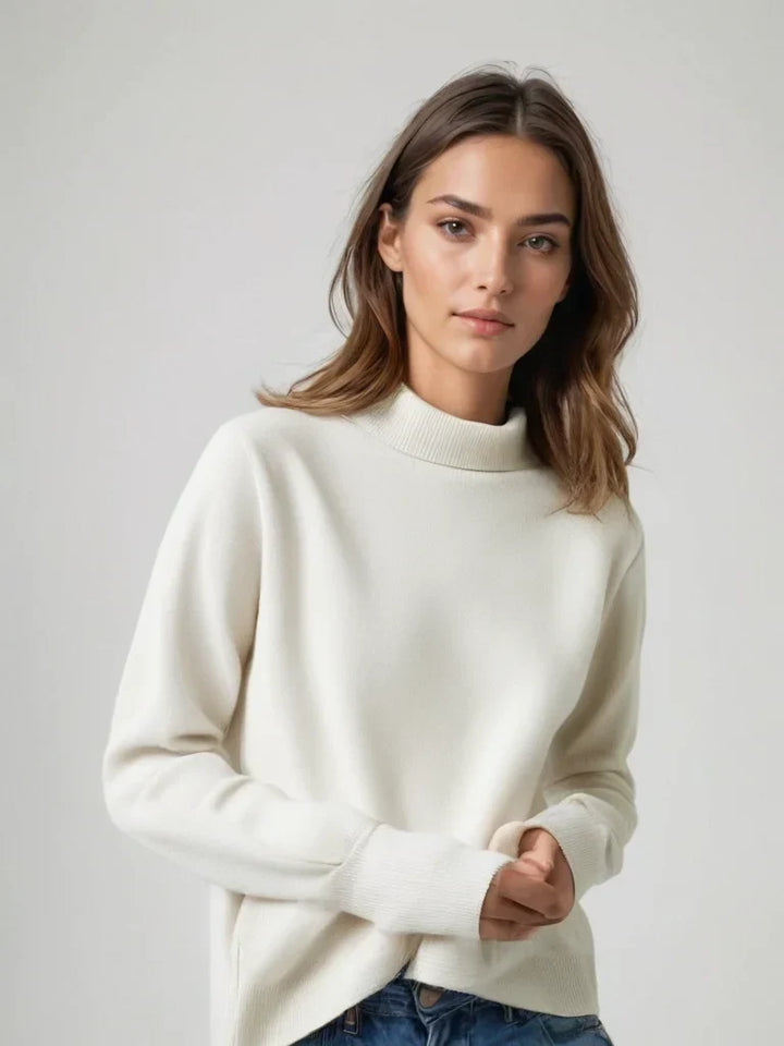 Pulover de damă cu guler înalt, din tricot moale de lână, cu croială clasică, pentru toamnă