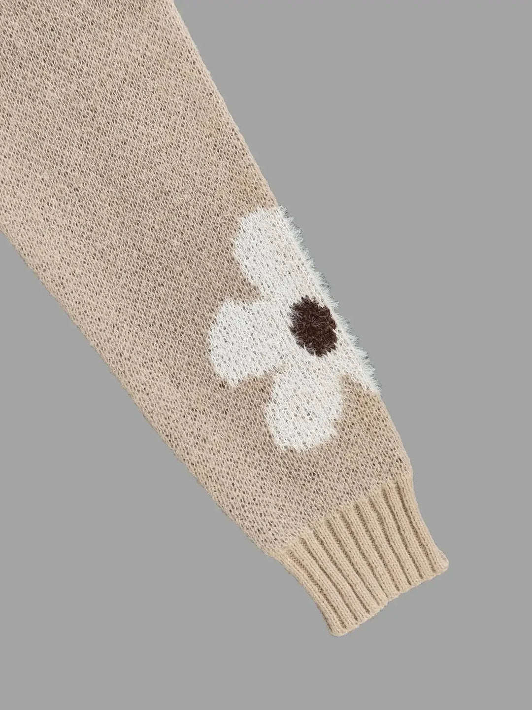 Pulover de damă tricotat, cu guler rotund și model floral, casual, pentru toamnă