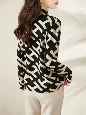 Pull femme à motif géométrique en laine tricotée, style casual pour l'automne