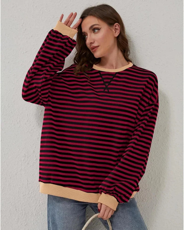 Pull oversize femme à rayures en maille, coupe décontractée pour l'automne