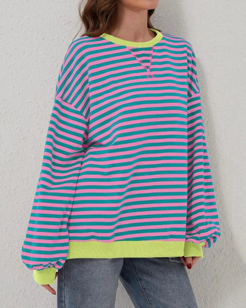 Pull oversize femme à rayures en maille, coupe décontractée pour l'automne