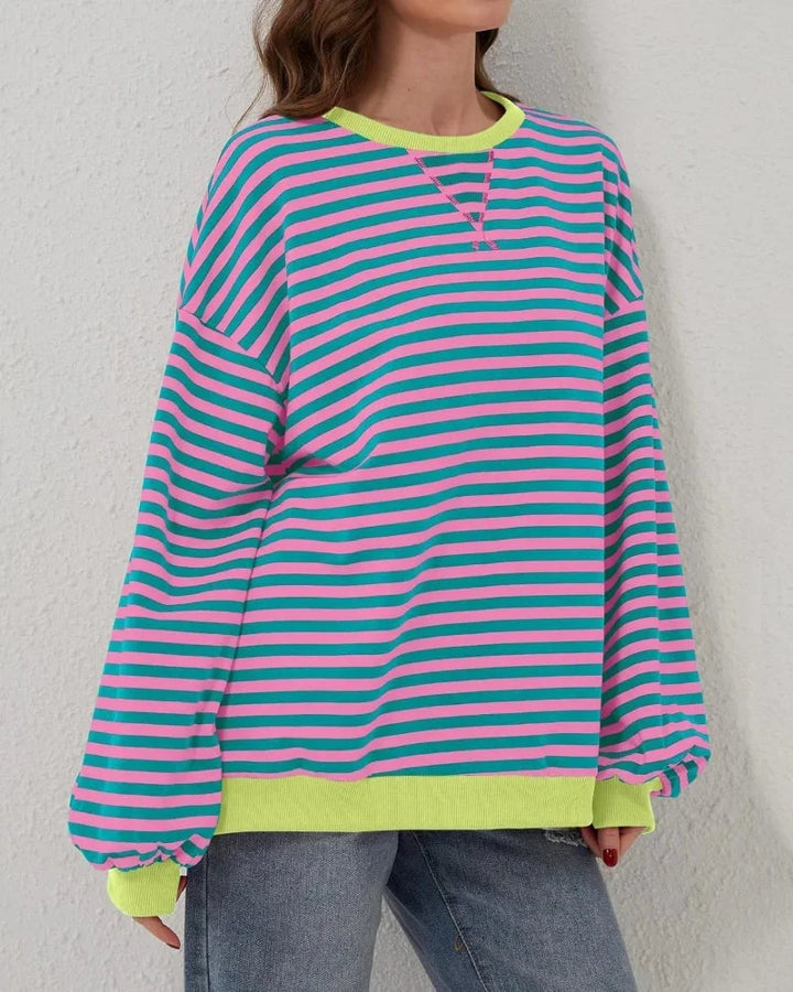 Pull oversize femme à rayures en maille, coupe décontractée pour l'automne