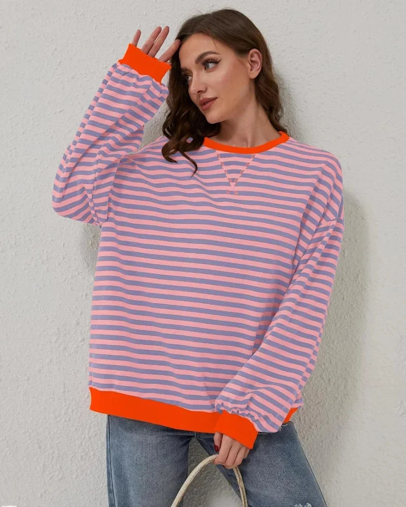Pull oversize femme à rayures en maille, coupe décontractée pour l'automne