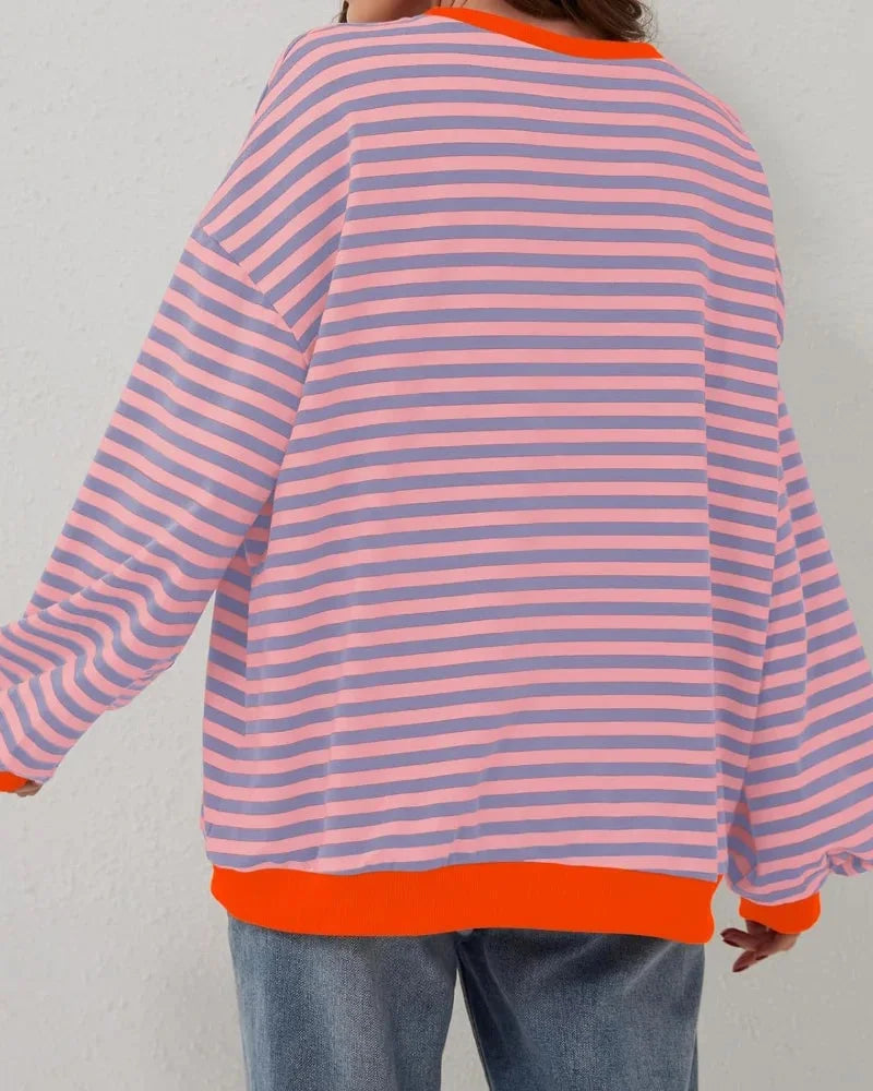 Pull oversize femme à rayures en maille, coupe décontractée pour l'automne