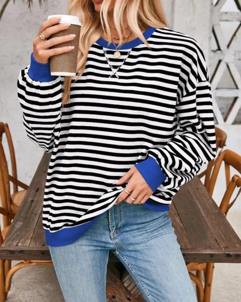 Pull oversize femme à rayures en maille, coupe décontractée pour l'automne