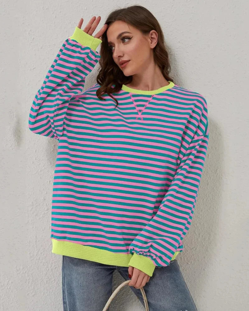 Pull oversize femme à rayures en maille, coupe décontractée pour l'automne