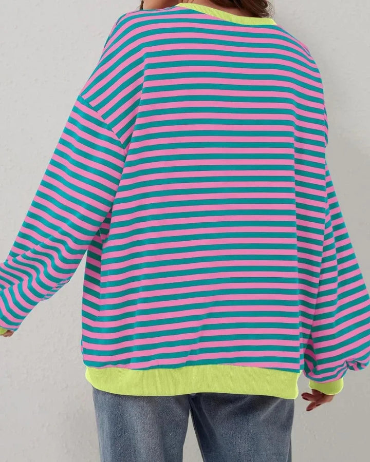 Pull oversize femme à rayures en maille, coupe décontractée pour l'automne