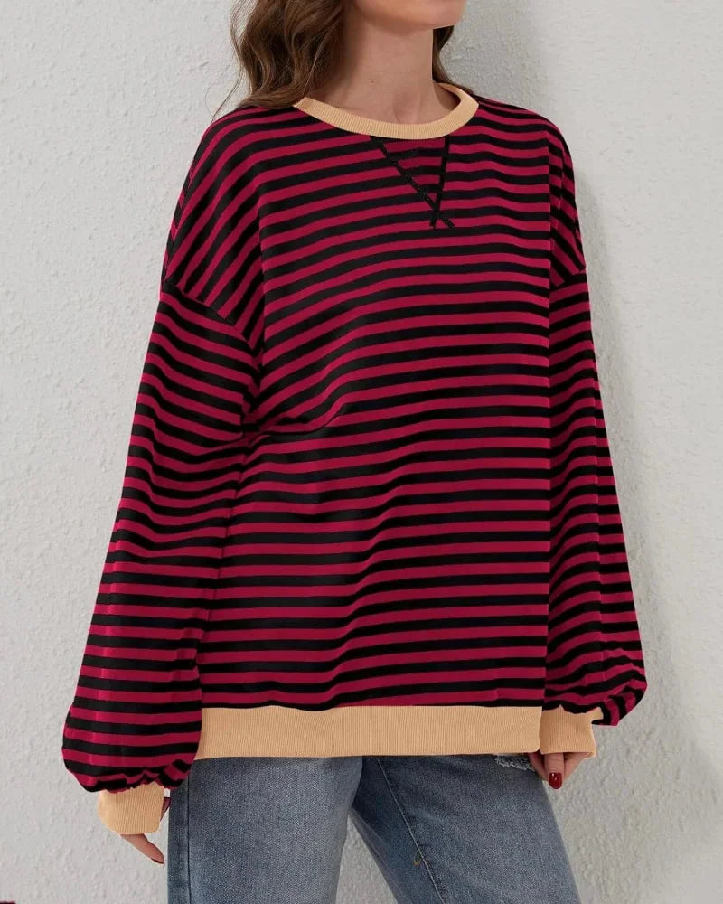 Pull oversize femme à rayures en maille, coupe décontractée pour l'automne