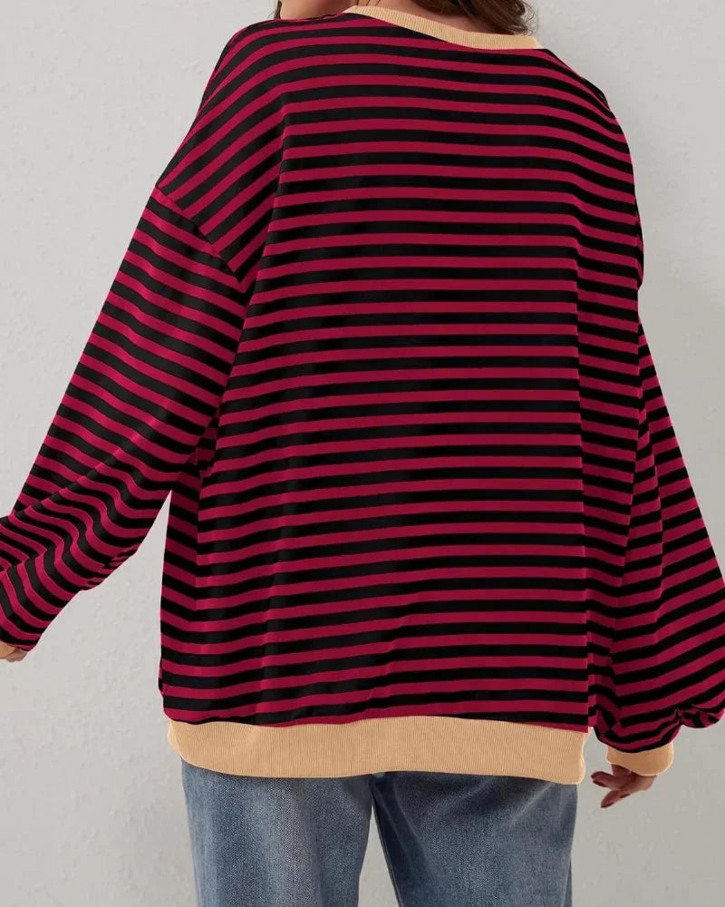 Pull oversize femme à rayures en maille, coupe décontractée pour l'automne
