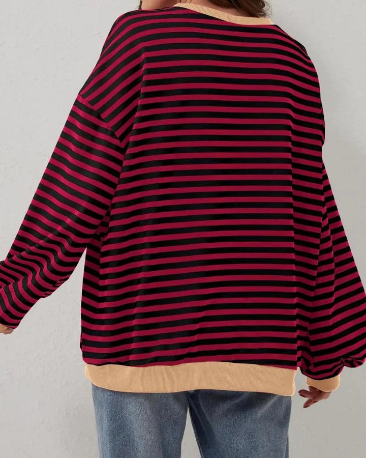 Pull oversize femme à rayures en maille, coupe décontractée pour l'automne