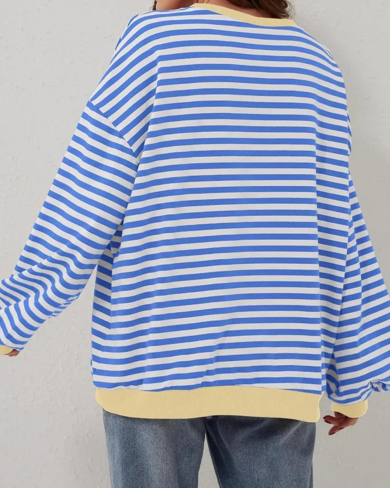 Pull oversize femme à rayures en maille, coupe décontractée pour l'automne