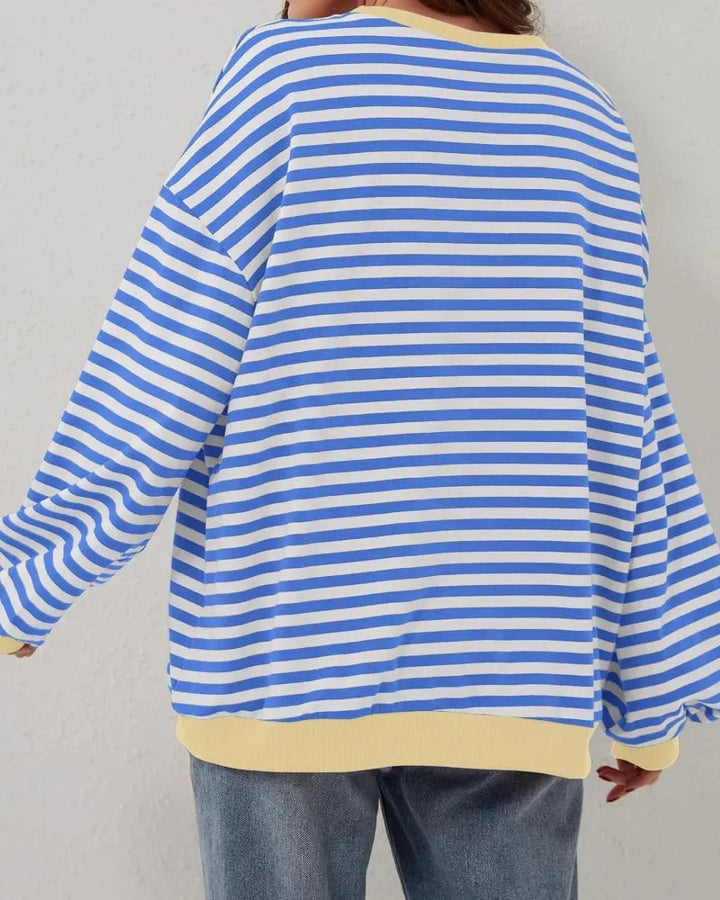 Pull oversize femme à rayures en maille, coupe décontractée pour l'automne