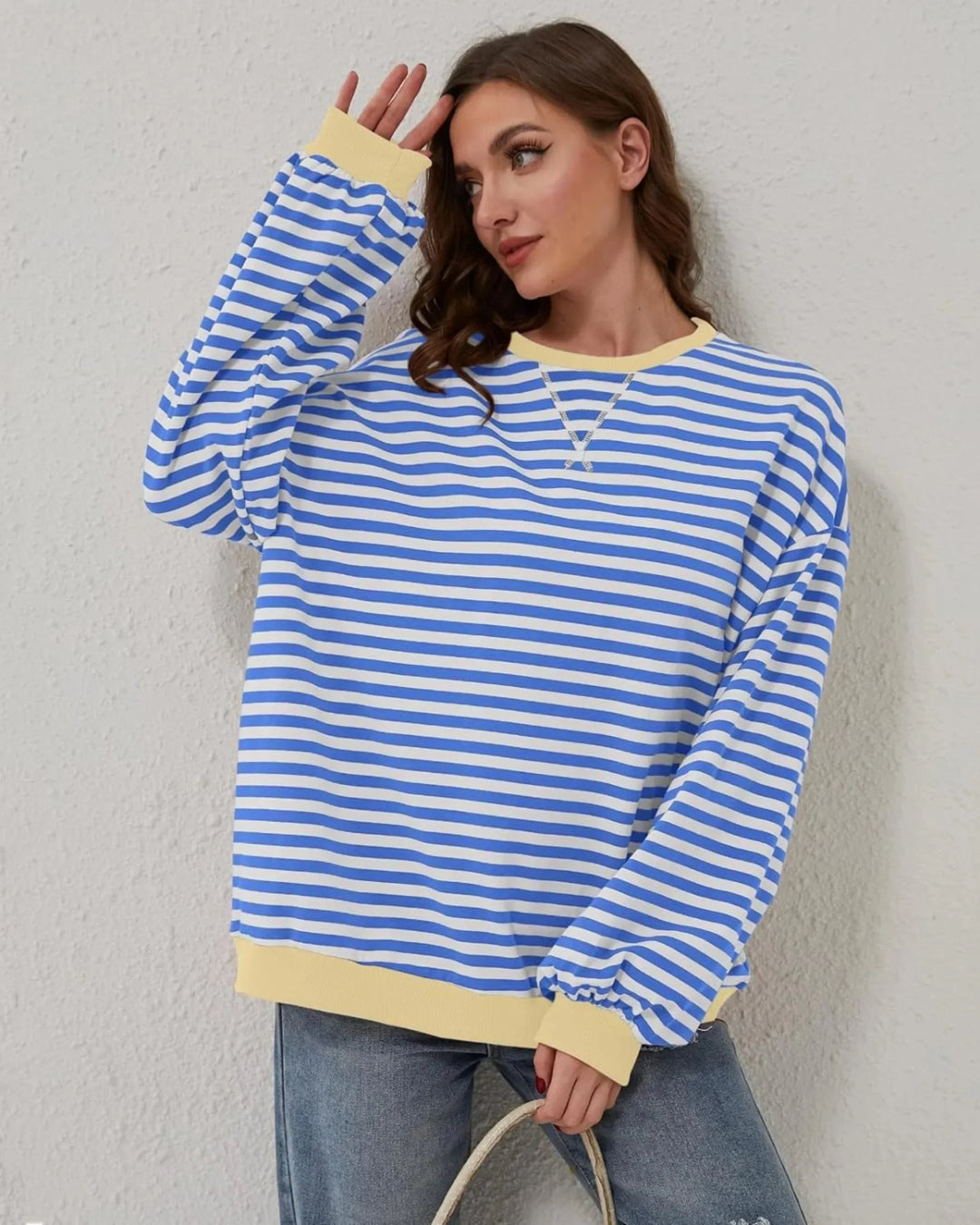 Pull oversize femme à rayures en maille, coupe décontractée pour l'automne