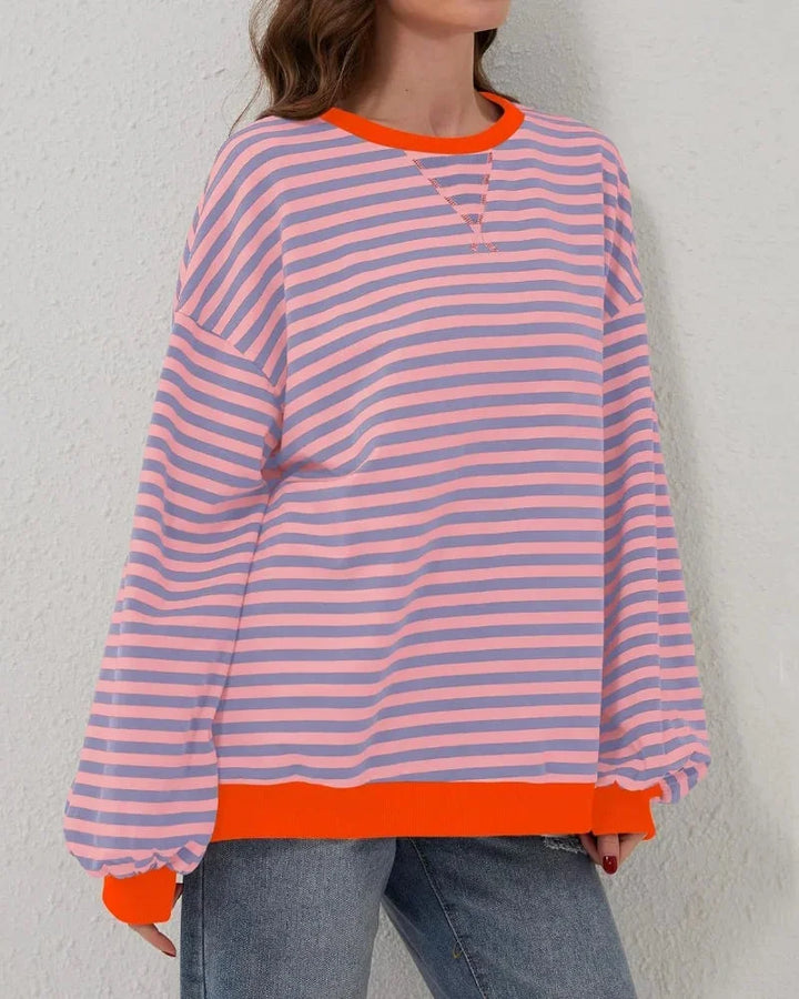 Pull oversize femme à rayures en maille, coupe décontractée pour l'automne