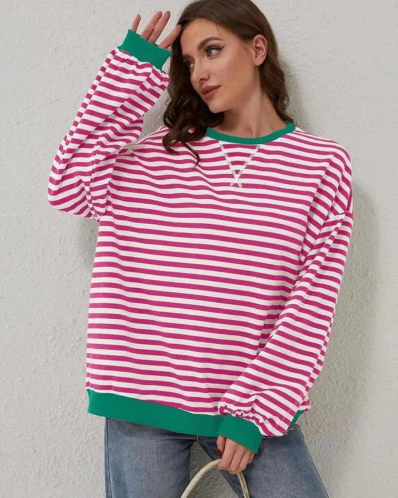Pull oversize femme à rayures en maille, coupe décontractée pour l'automne