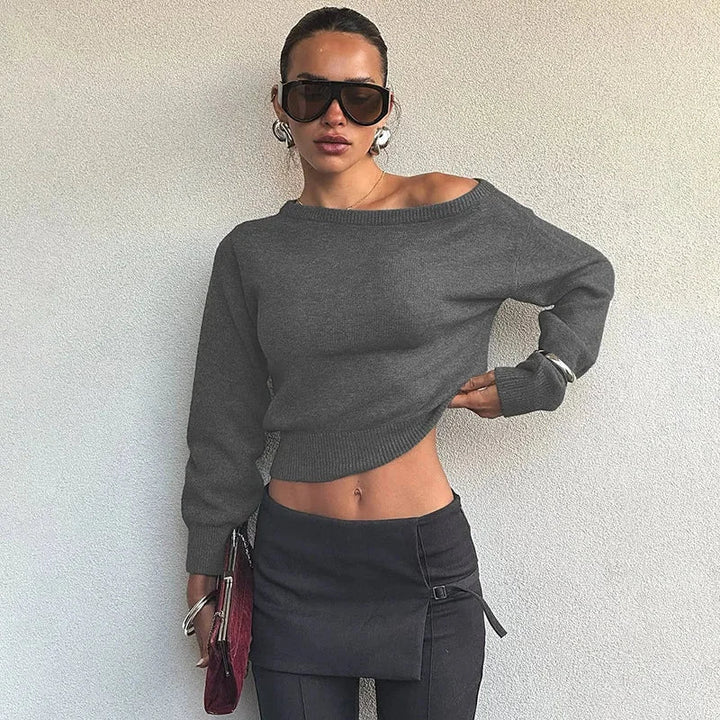 Pull femme à une épaule en maille de laine, coupe décontractée pour l'automne.