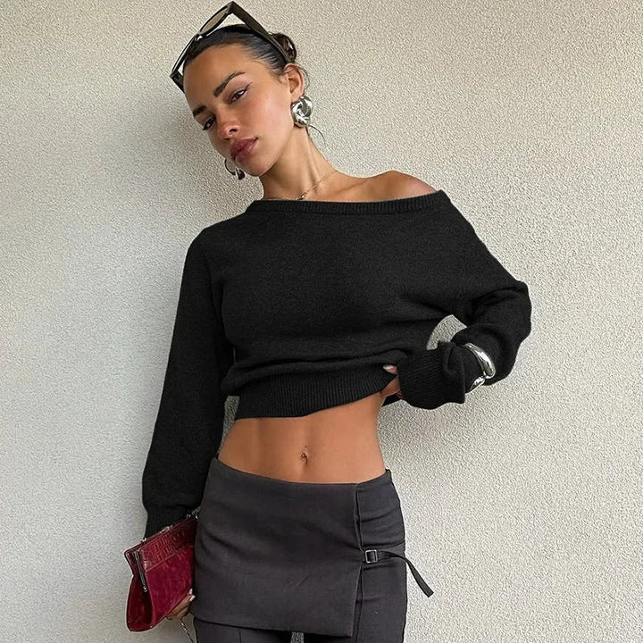 Pull femme à une épaule en maille de laine, coupe décontractée pour l'automne.