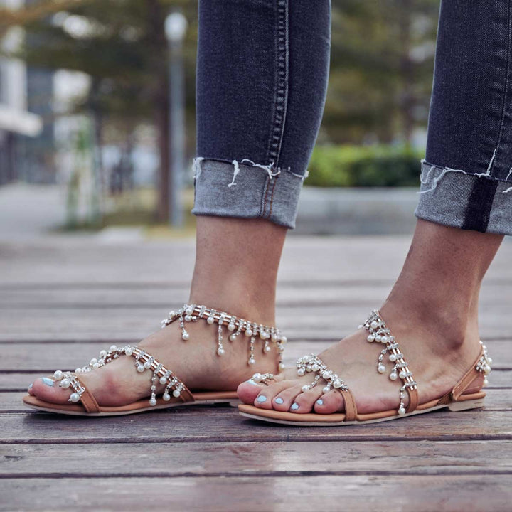 Bree - Sandales d'été élégantes avec de belles perles d'art pour femmes
