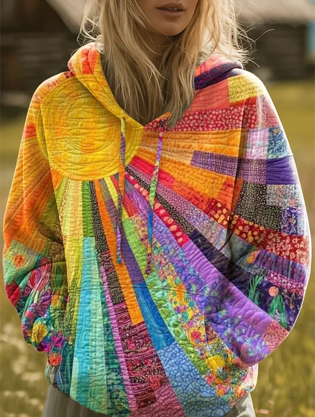 Sweat-shirt femme en coton patchwork pour l’automne