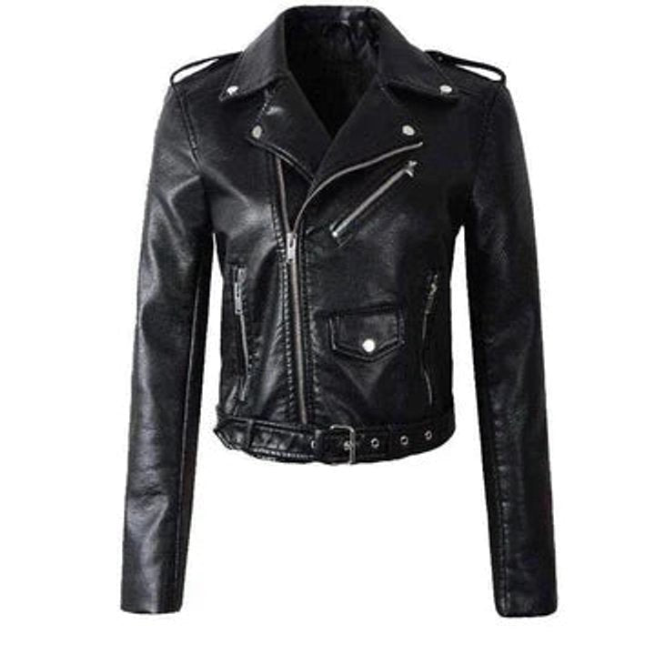 Giacca perfecto da donna in similpelle con cintura, per l’autunno